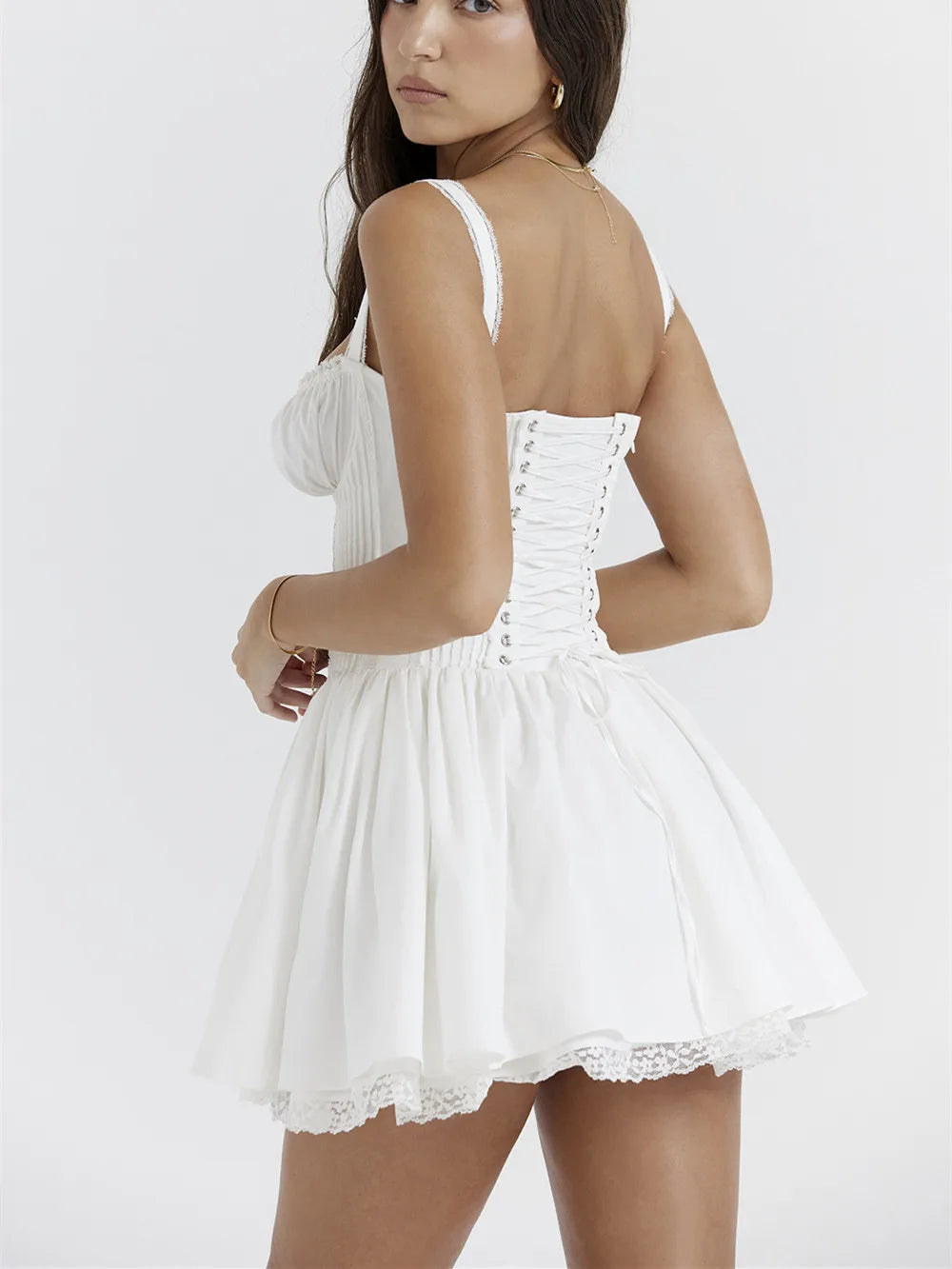 Women Summer Flowy Square Neck Tie Up Tank Casual A Line Dress