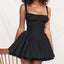 Women Summer Flowy Square Neck Tie Up Tank Casual A Line Dress Black / S