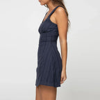 Summer Tank Sleeveless Square Neck Lace Trim Solid Color A line Short Mini Lace Dress