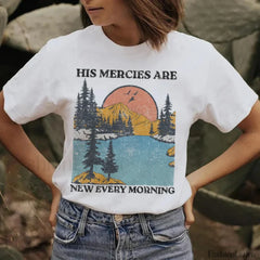 His Mercies Christian Bible Verse Vintage T Shirt WHITE / S