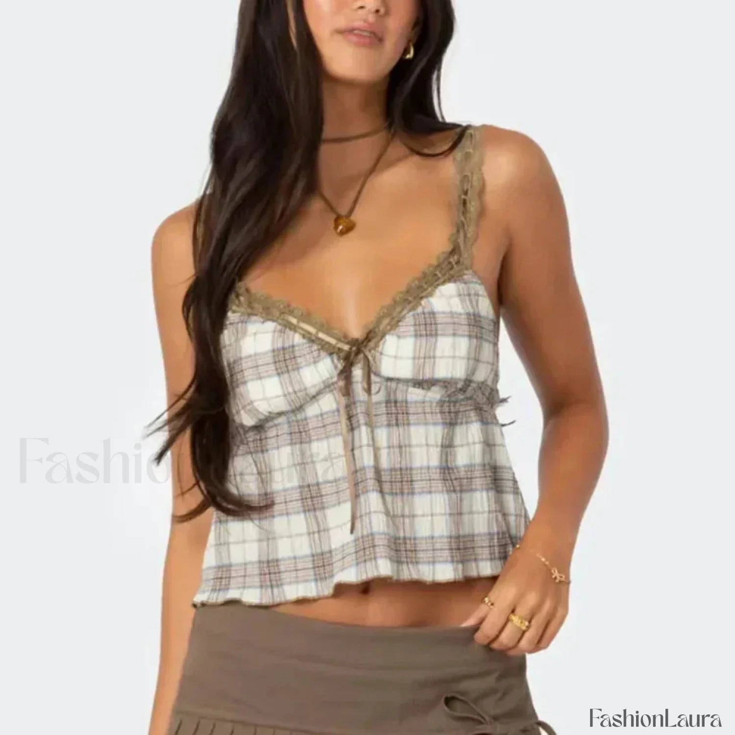 Hit Color Mini Skirt Two Piece Set KHAKI VEST / S
