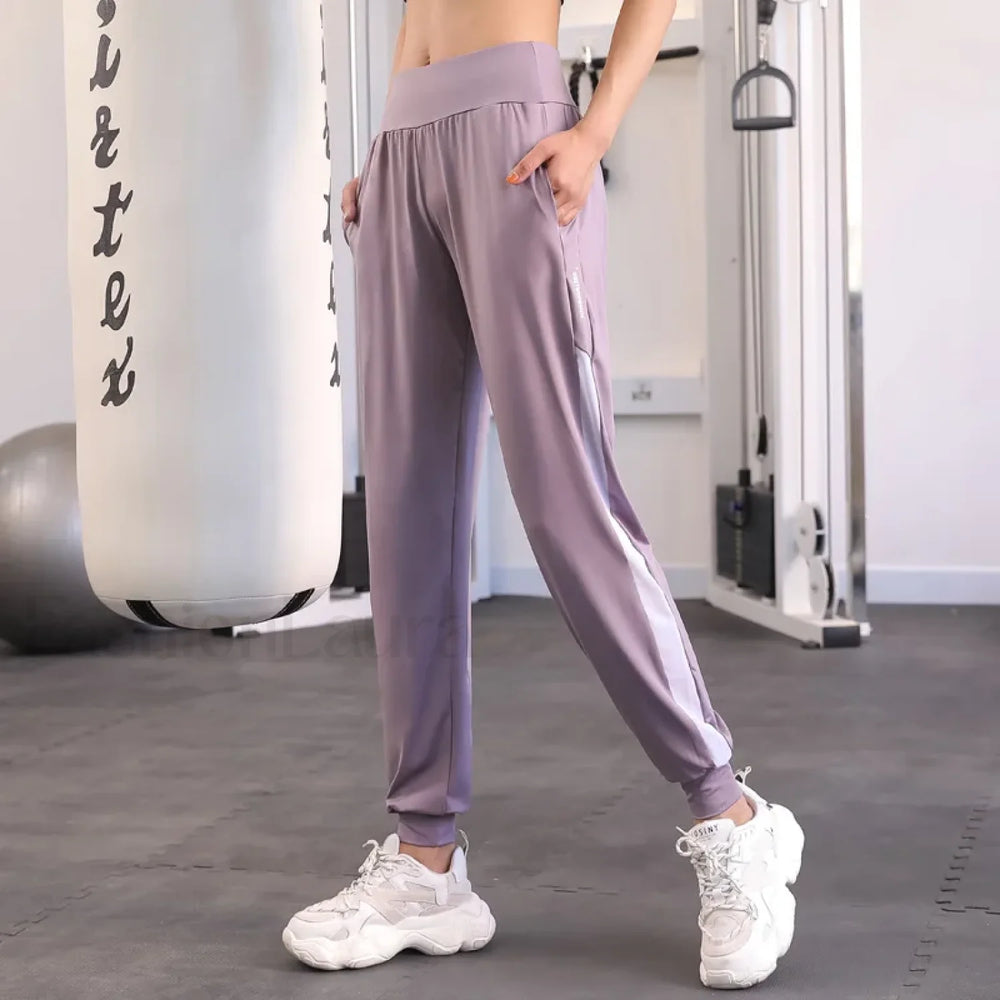 Hit Color Patchwork Baggy Harem Sweatpants Purple / S