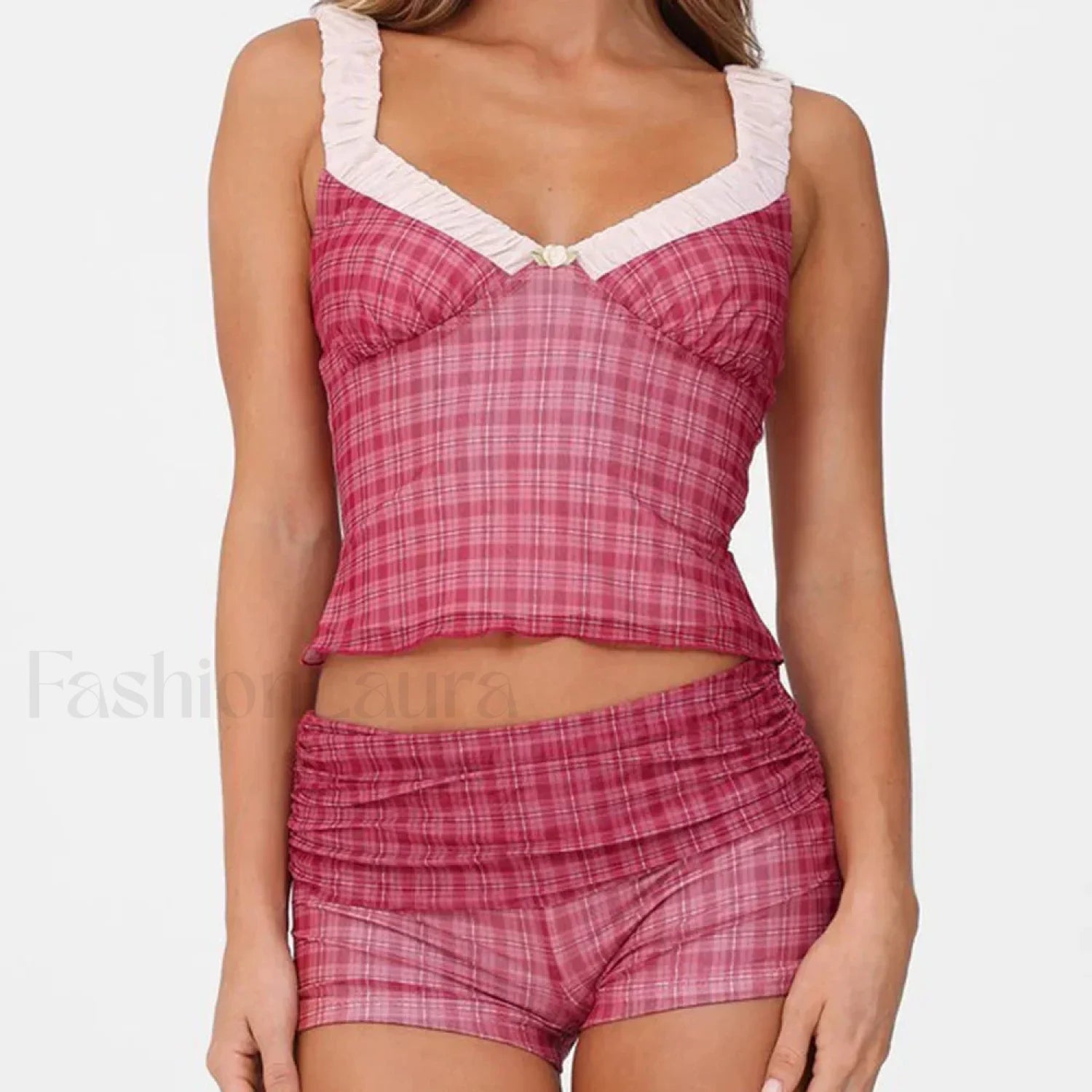 Hit Color Slim Shorts Two Piece Set PINK SHORTS / S