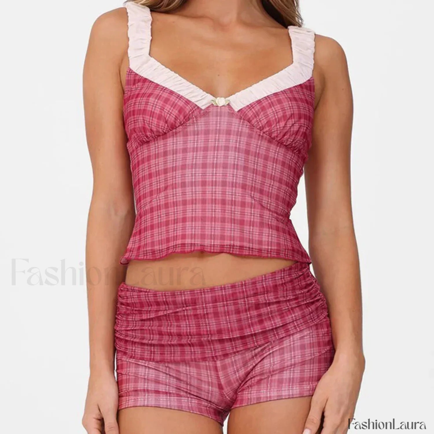 Hit Color Slim Shorts Two Piece Set PINK SHORTS / S