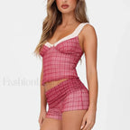 Hit Color Slim Shorts Two Piece Set PINK VEST / S