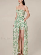 Hit Color Strapless Shorts Two Piece Set