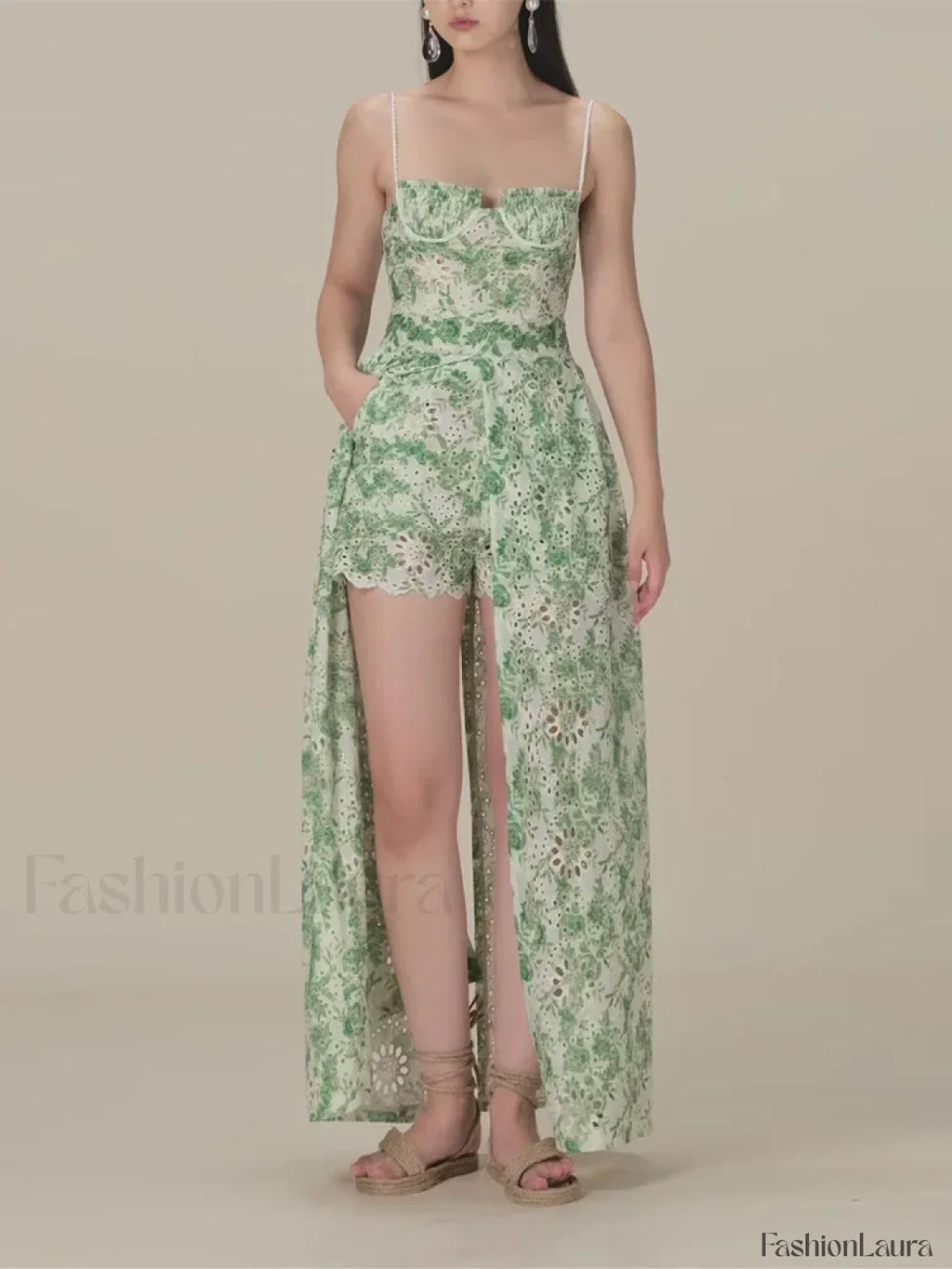 Hit Color Strapless Shorts Two Piece Set Green / S