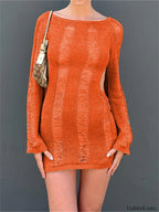 Holes Ripped Knit Backless Hollow Out Cover Up Orange / S