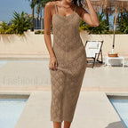 Holiday Backless Knit Beach Cover Up Khaki / One Size