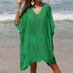 Holiday Crochet Spliced Beach Cover Up Green / One Size