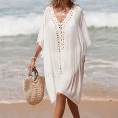 Holiday Crochet Spliced Beach Cover Up WHITE / One Size