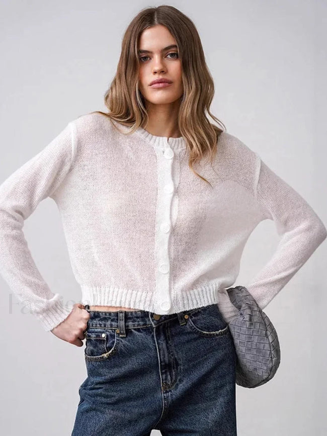 Hollow Knit See Through Cardigan White / S Main image