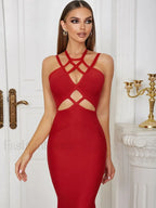 Hollow Lace Up Spaghetti Midi Dress
