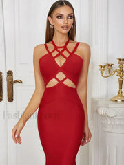 Hollow Lace Up Spaghetti Midi Dress