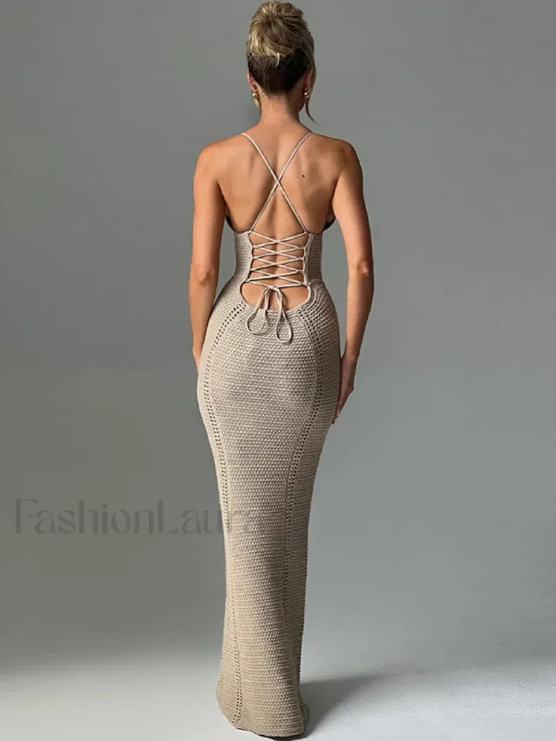 Hollow Lace Up Sweater Maxi Dress Main image