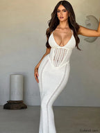 Hollow Lace Up Sweater Maxi Dress