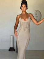 Hollow Lace Up Sweater Maxi Dress