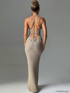 Hollow Lace Up Sweater Maxi Dress