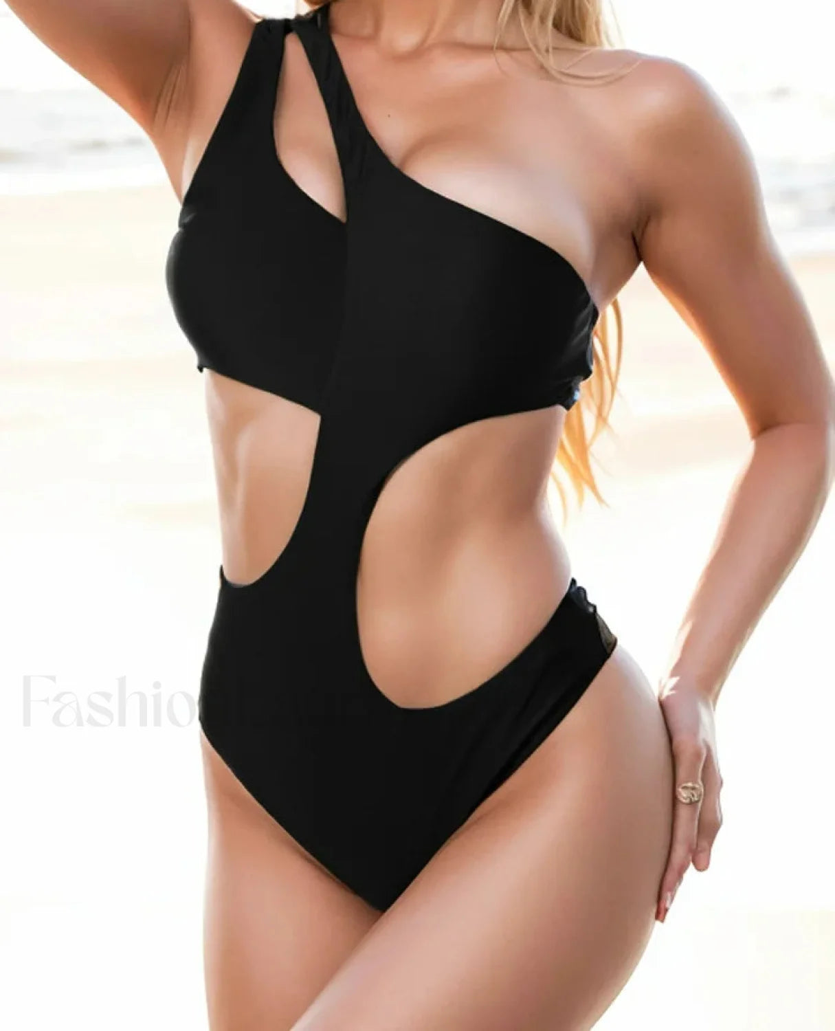 Hollow One Shoulder Solid Push Up One Piece black / S Main image