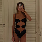 Hollow Out Cheeky One Piece black / S