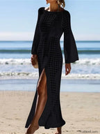 Hollow Out Crochet Tunic Cover Up Black / One Size
