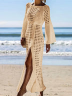 Hollow Out Crochet Tunic Cover Up Khaki / One Size