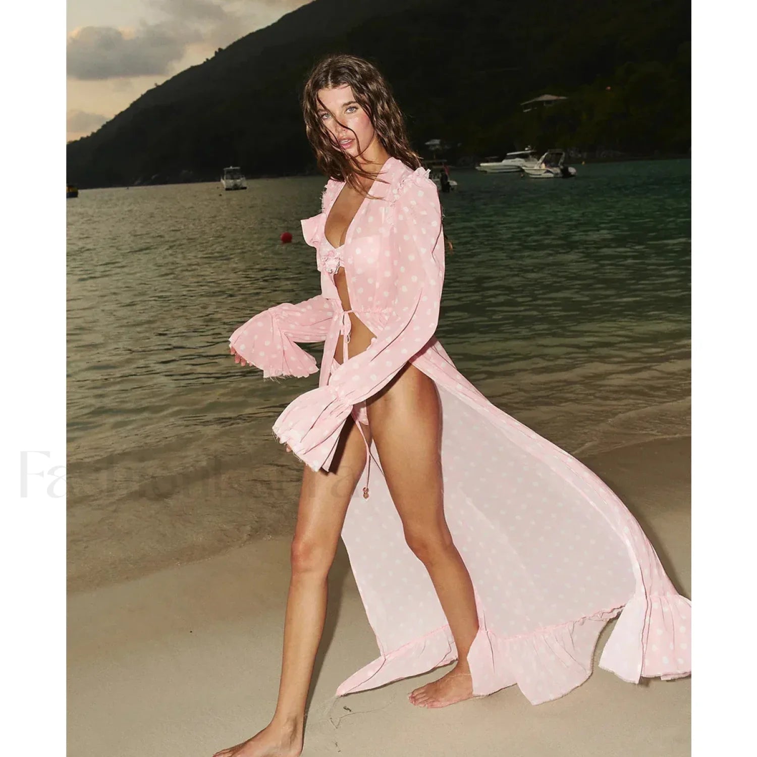 Hollow Out Drawstring Halter Cover Up Secondary image