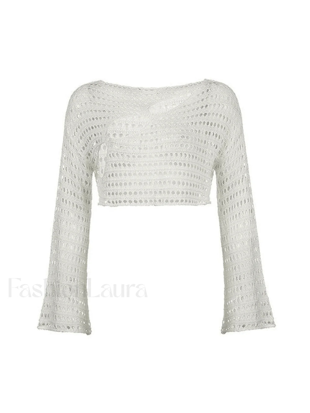 Hollow Out Long Sleeve Knit Crop Top Tops&Tees