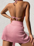 Hollow Out Mini Skirt Three Piece Set