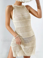 Hollow Out Side Slit Crochet Cover Up