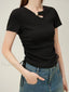 Hollow Out Slim Drawstring Black T Shirt Black / S