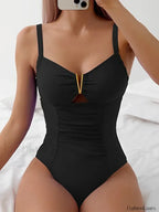 Hollow Out Solid Fashion One Piece Black / S