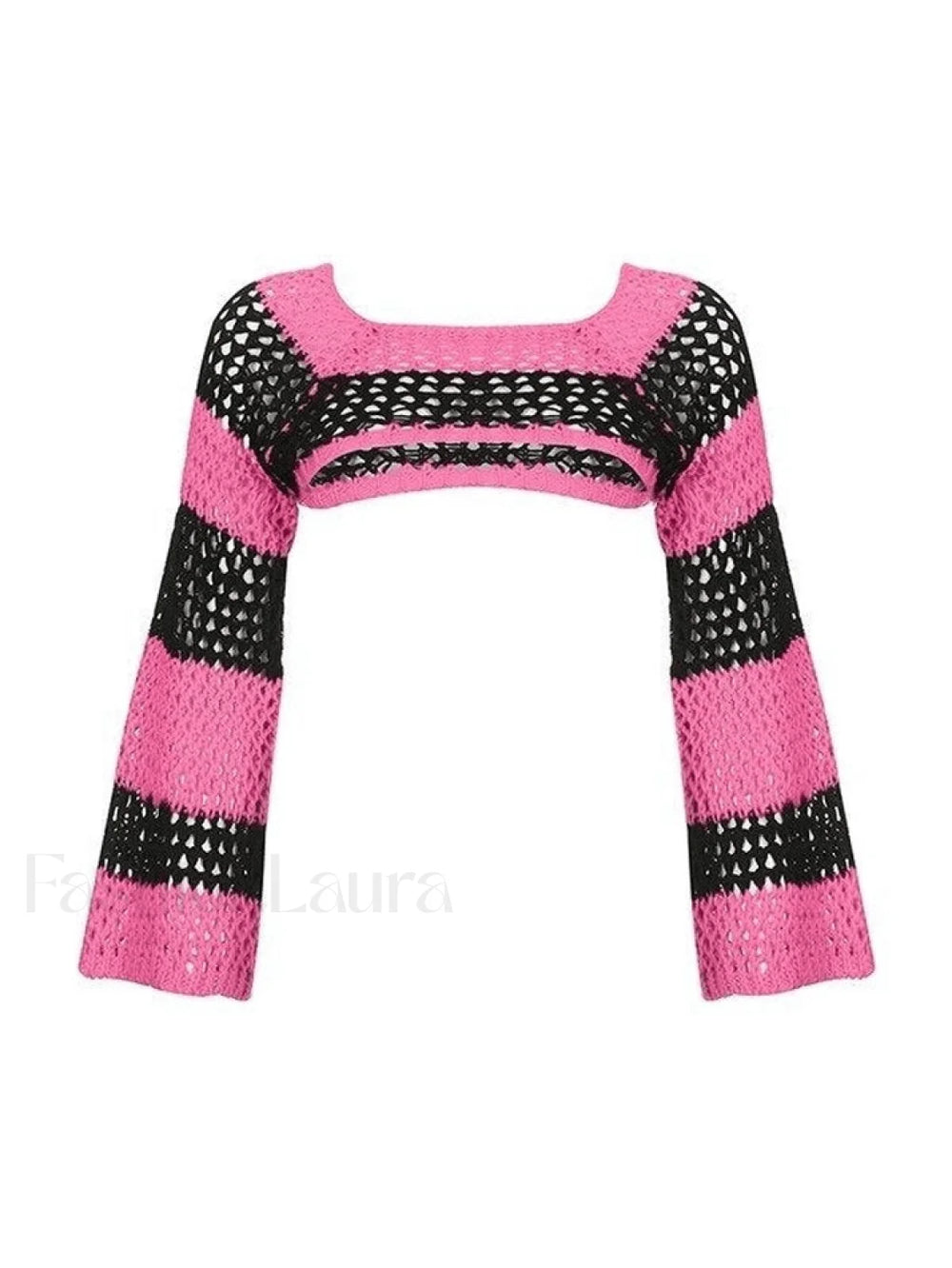 Hollow Out Striped Long Sleeve Bolero Knit Top Pink / ONE SIZE Sweaters