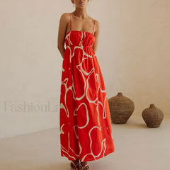 Hollow Out Swing Floral Dress 01 Red / S