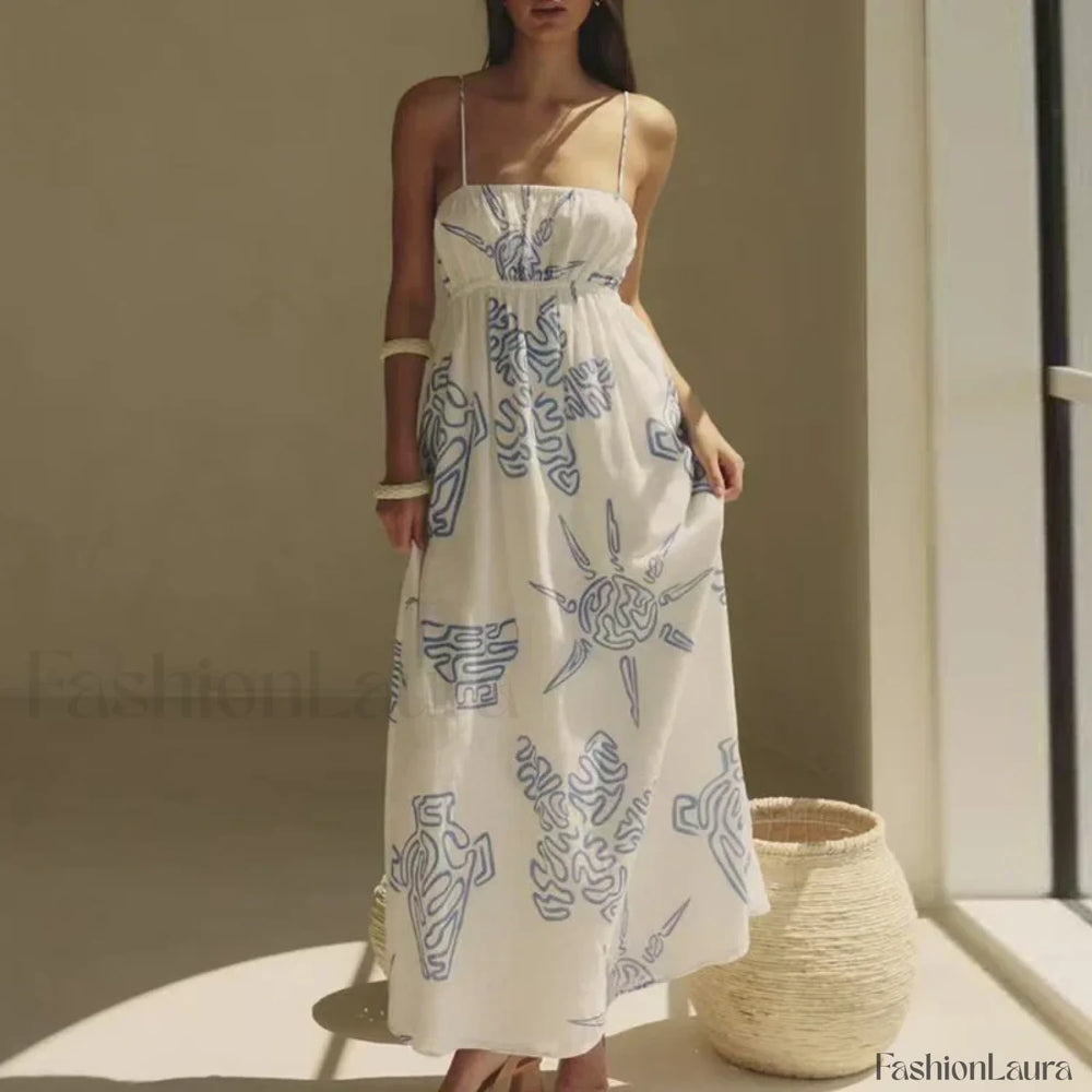 Hollow Out Swing Floral Dress 02 White / S