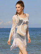 Hollow Out Tassel See Through Cover Up WHITE / One Size