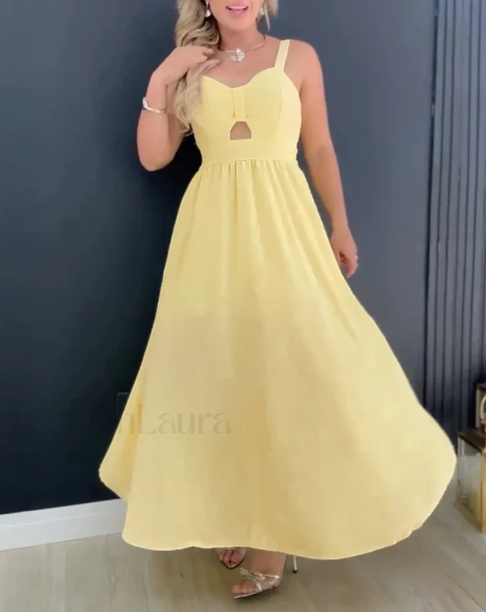 Hollow Out Tied Waist Midi Dress