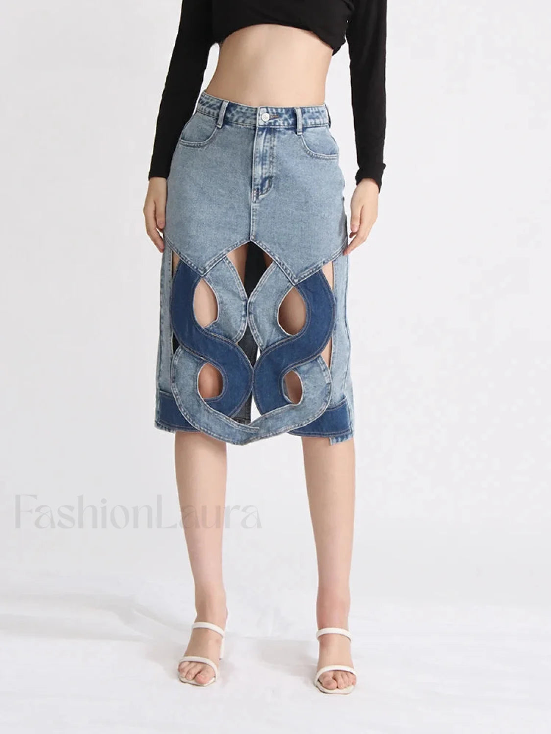 Hollow Out Zipper Denim Skirt Main image