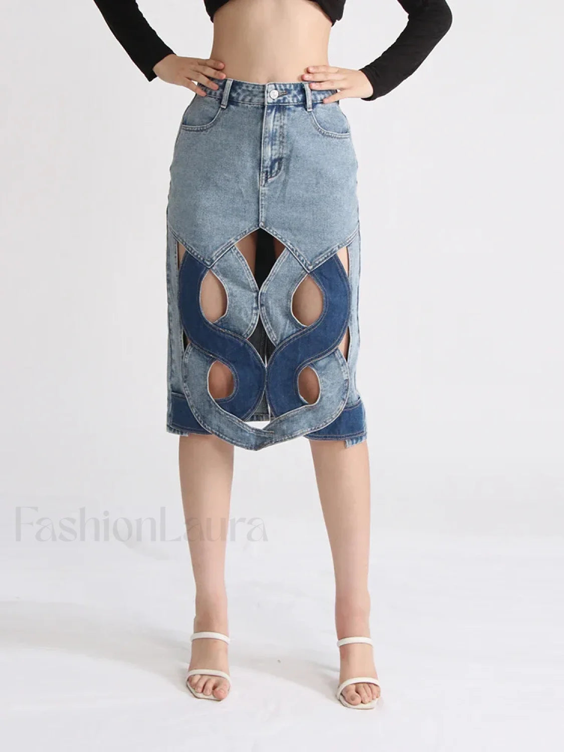 Hollow Out Zipper Denim Skirt Secondary image