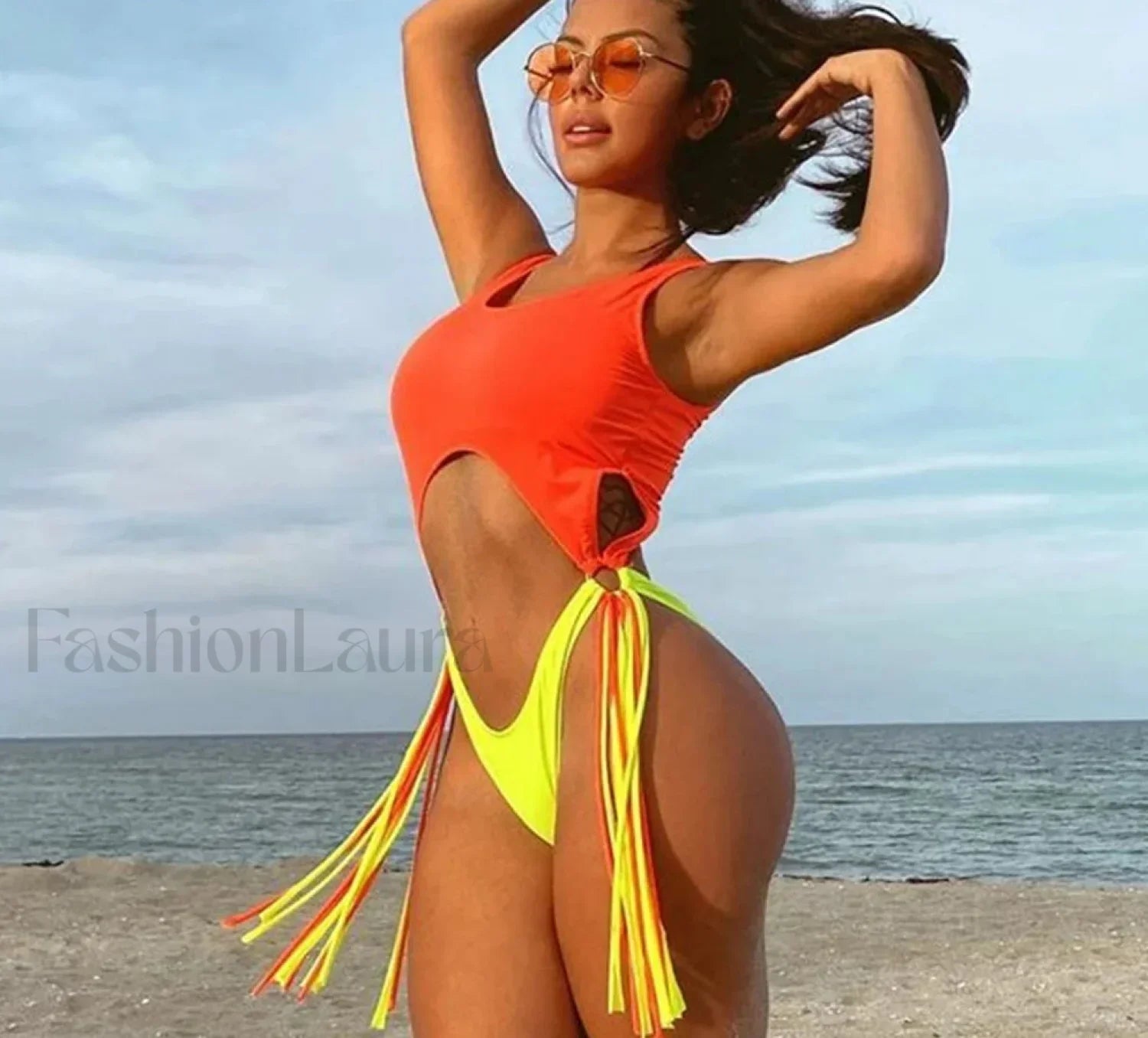 Hollow Patchwork Push Up One Piece Main image
