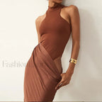 Hollow Pleated Patchwork Maxi Dress