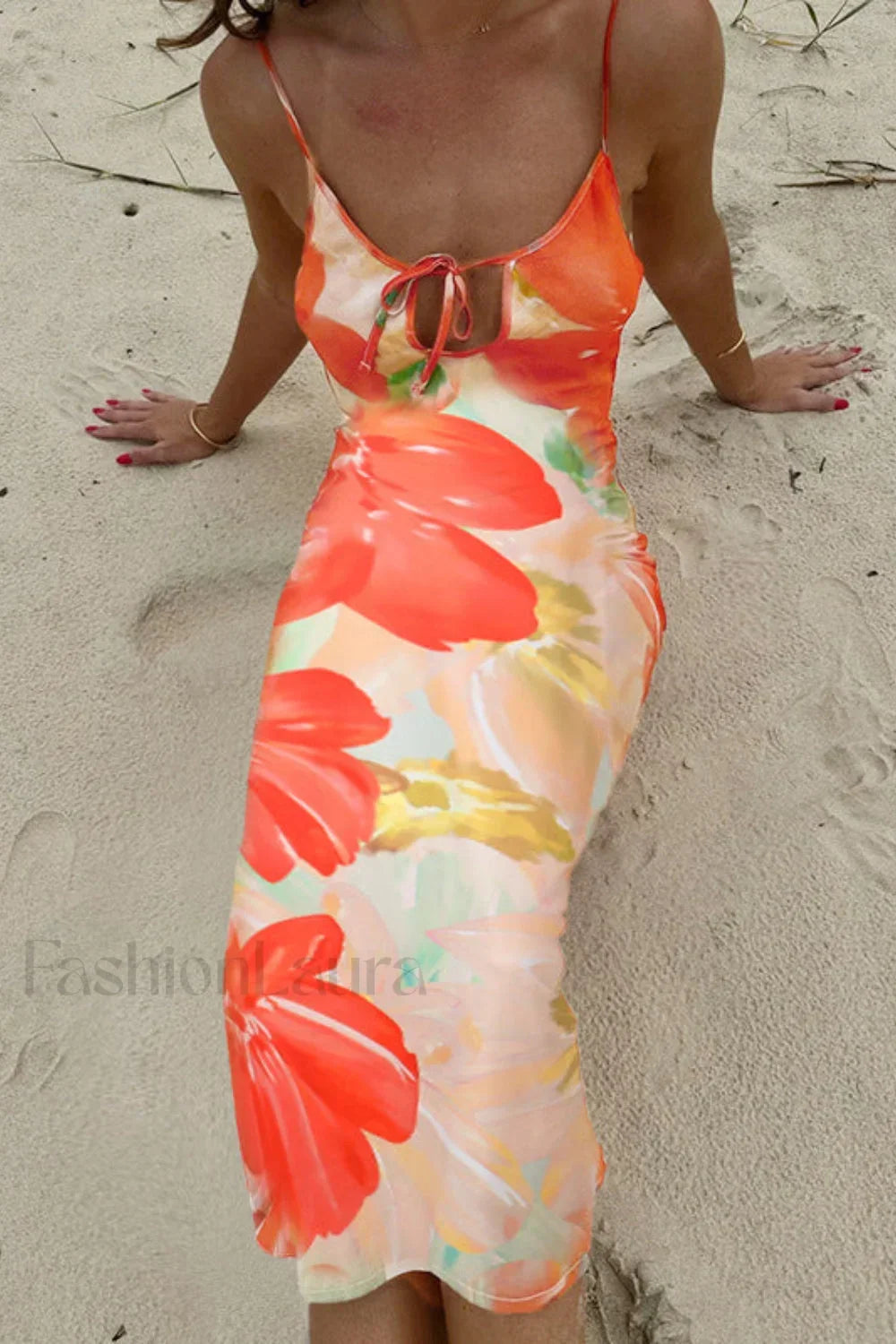 Hollow Print Strappy Halter Spice Girl Floral Dress Secondary image