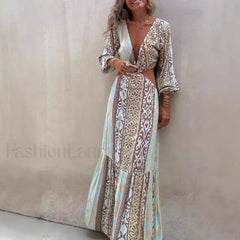 Hollow Splicing Long Sleeve Boho Dress