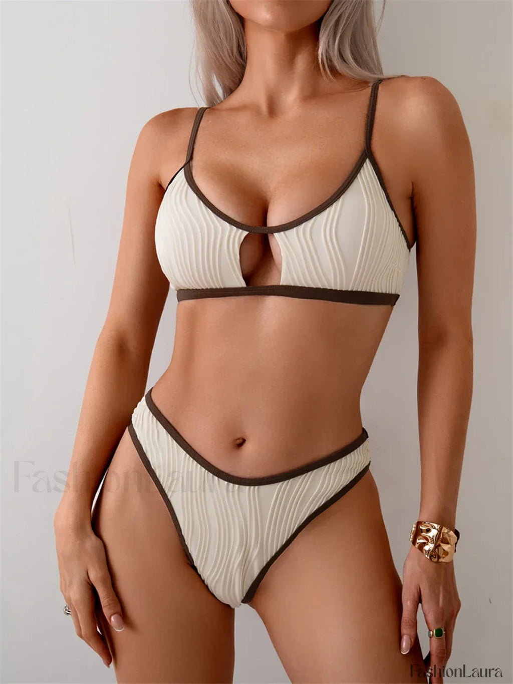 Hollow Suspender Bikini Set Milk White / S