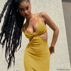Hollow Wrapped High Waist Maxi Dress Yellow / S