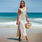 Hollowout Knitted Cover Up Beige / One Size
