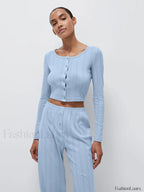 Home Clothes V Neck Sleeveless Shorts Two Piece Set Blue / S