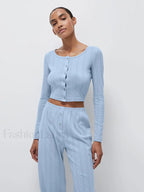 Home Clothes V Neck Sleeveless Shorts Two Piece Set Blue / S