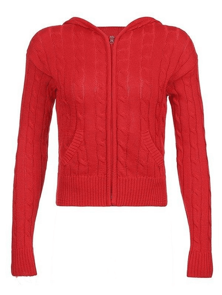 Hooded Cable Knit Cardigan Sweaters