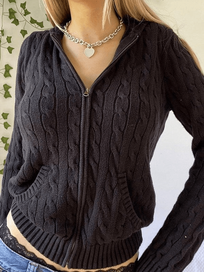 Hooded Cable Knit Cardigan Secondary image